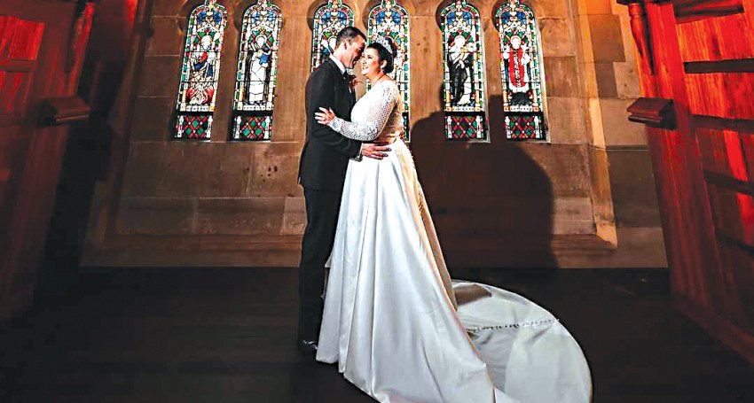 Newlyweds Sam and Caitlin Lennon.