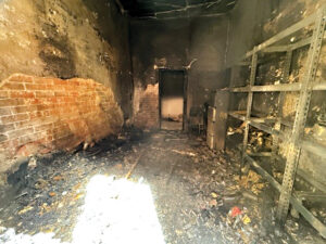 The gutted room where donations were stored.