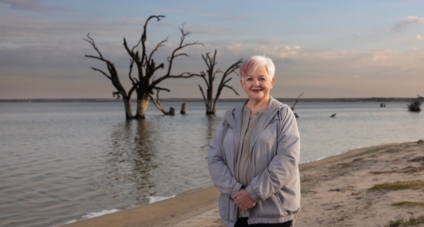 Elderflowering workshop host Lorraine Muir at Lake Bonney in South Australia's Riverland.