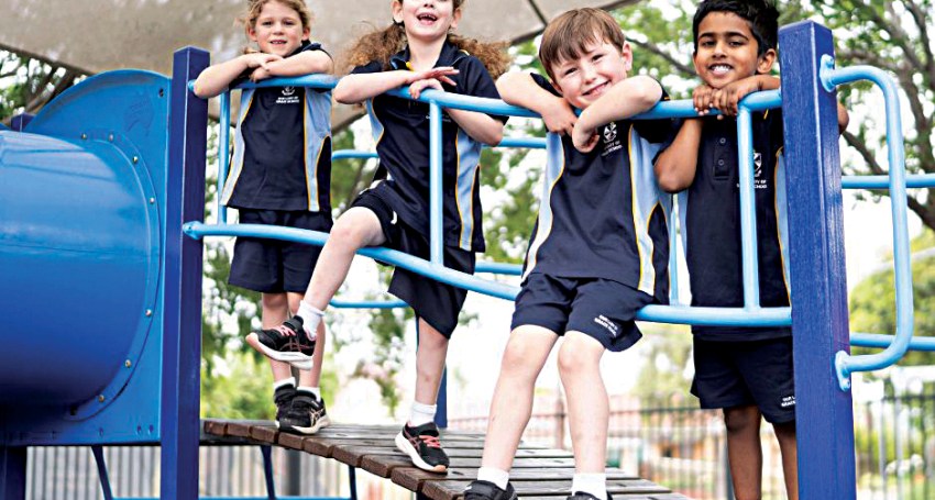 Primary school students at Our Lady of Grace celebrate the school’s 70th anniversary this year. Picture Callan Forgan.