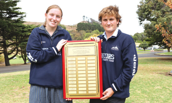 College sport leaders Trixie Crouch and Jayden Prior with the Howard Mutton Trophy.