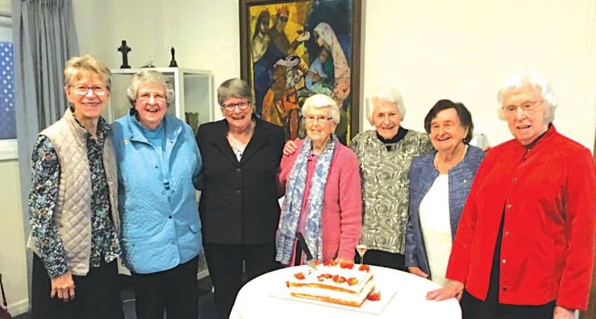 Srs Patricia Fox, Pat McAuley, Mary Symonds, Mary Therese Mutlow, Elaine Treagus, Maureen Gleeson and Josephine Weatherald.