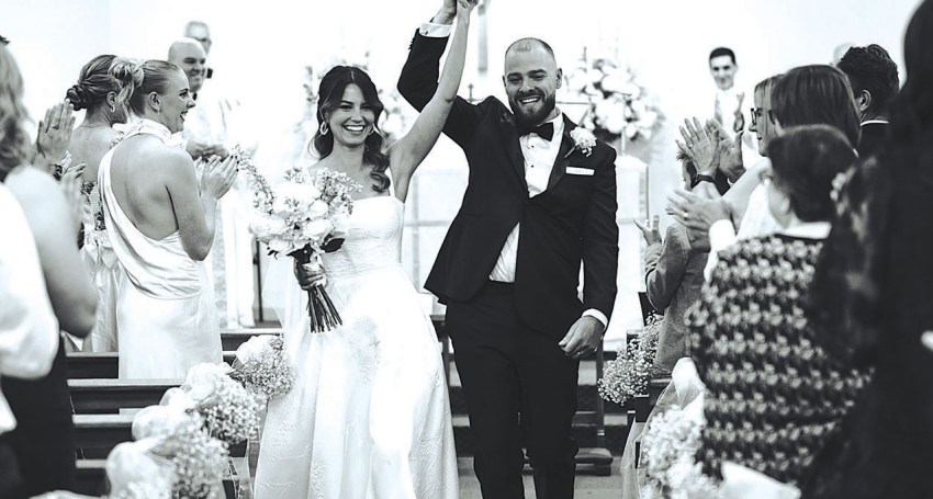Monica and Josiah Condon's wedding in April 2024 at Our Lady Queen of Peace Catholic Church, Payneham. Photo: Nick Dunn Photography