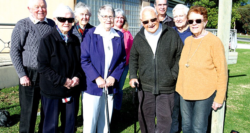 Fr Leon, OLSH Sisters Yvonne Gleeson, Pat Walsh and Pat Smith; Tracey Evans, Gary Lockwood, Frank Scali, Brian Callahan and Marie Lockwood.