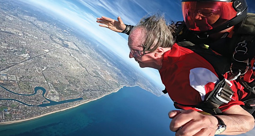 Neil Cooper gets a bird's-eye view while skydiving. Picture: Coastline Skydive