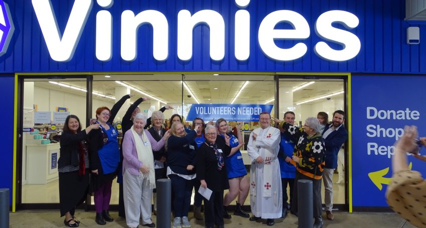 Archbishop Patrick O'Regan leads the blessing ceremony for the new Noarlunga Vinnies Centre at Colonnades Shopping Centre. Picture: Rachel Jennings