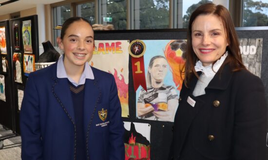 Mary MacKillop College student Ashlyn with her winning piece alongside Cressida O’Hanlon (Local Member for Dunstan).