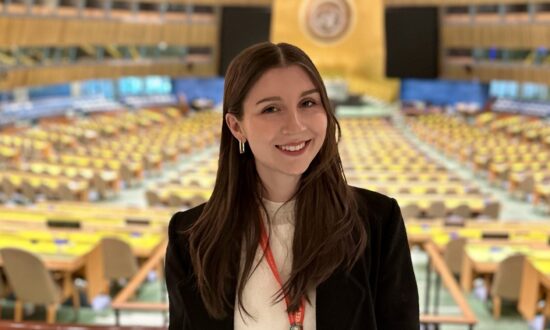 Izzy Salter inside the United Nations hall in New York.