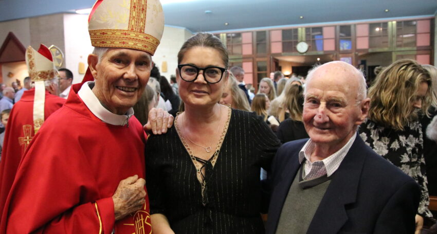 Bishop Eugene Hurley and John McGeever (right) pictured with his daughter Jane McGeever, a former St Joseph’s School student.