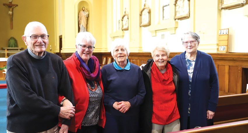 Vintage Voices Choir members Peter Nicholls, Sr Majella O’Sullivan, Jo Gloster, Allison Jeffrey and Mary Gill.