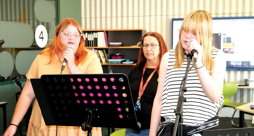 Staff and young people at the new FAME campus, from left: Adam James, Cyan Taylor, Zoe Taylor-Blythe, Chloe Matefe, Isabelle Foale, Paula Bacchiella and Shaun Clarke.