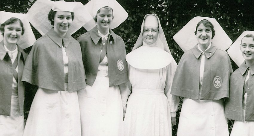 Sr Yvonne Gleeson (far left) with her Calvary nursing class at their qualification ceremony.