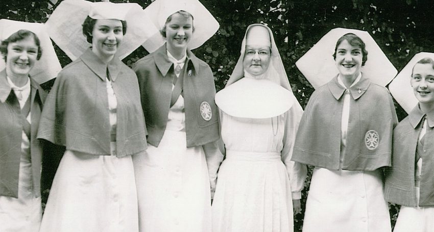 Sr Yvonne Gleeson (far left) with her Calvary nursing class at their qualification ceremony.