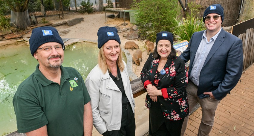 Zoos SA incoming CEO Dr Phil Ainsley and Acting Director, Community Engagement Brendan Kilpatrick; Vinnies SA CEO Evelyn O’Loughlin; and CEO Sleepout Ambassadors Jo Tonkin, Director of The Governor Hindmarsh Hotel, and Andrew Sullivan, Managing Director of Sullivan Consulting.