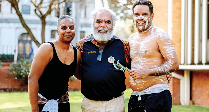 Uncle Les Wanganeen (centre) with Dusty Feet Mob's Wanita Calyun and Robert Crilly.